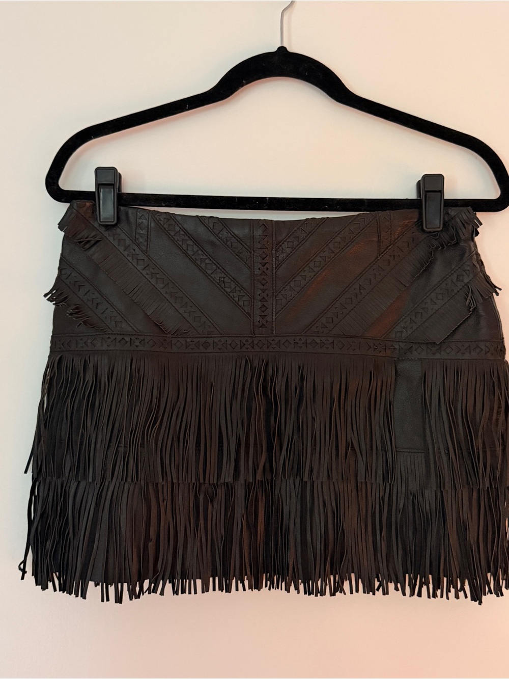 Fringe Real Leather Mini Skirt